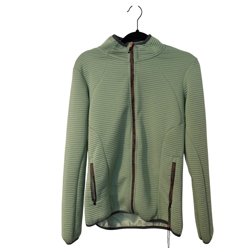 Killtec Womens Sage Green Ribbed Full Zip Fleece Jacket Mock Neck Size 12 US